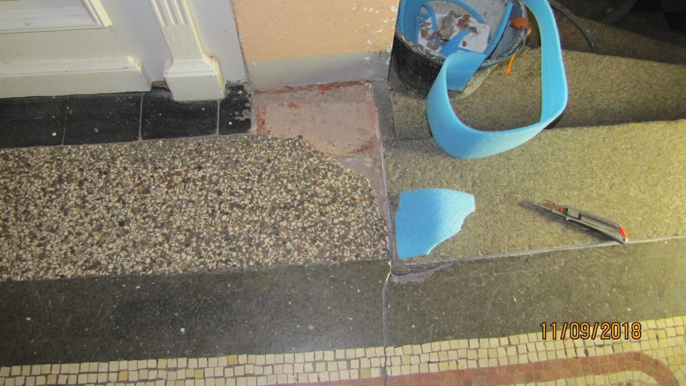 Hauseingang in Fürth: Terrazzo mit Mosaikbordüre