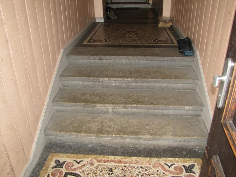 Hauseingang in Fürth: Terrazzo mit Mosaikbordüre