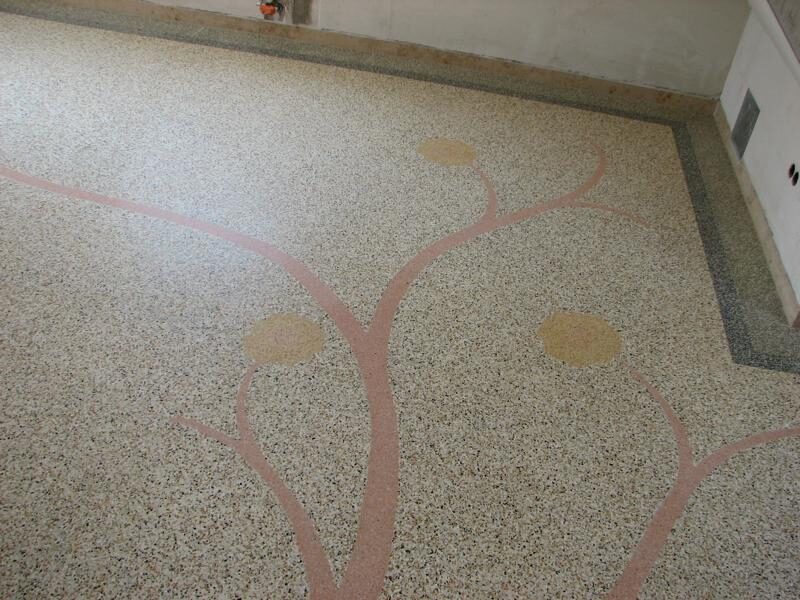 Terrazzo neu gegossen, mit eingelegter Sonne