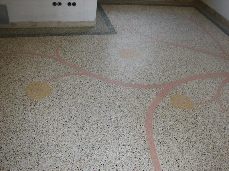 Terrazzo neu gegossen, mit eingelegter Sonne