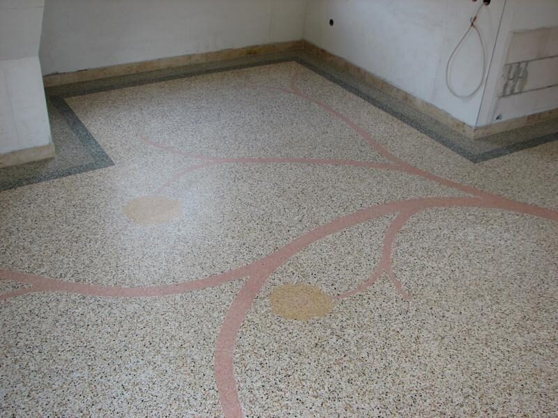 Terrazzo neu gegossen, mit eingelegter Sonne
